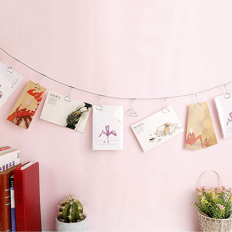 TFu Multi-Purpose Steel Wall Hanging Photo Display Cable Wire Rod String with 12 Clips for Hanging Photos Notes and Artworks (Heart Shape Clip) - Image 2